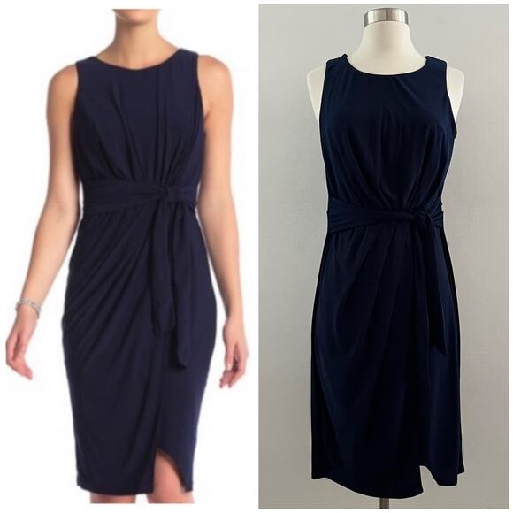 Superfoxx California Dreams Faux Wrap Dress Sleeveless Draped Navy Blue Medium - Picture 1 of 13